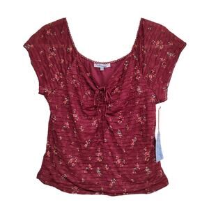 NWT Velvetmoon Plus Size 2XL Wine Red Floral Mesh Blouse - Cottagecore